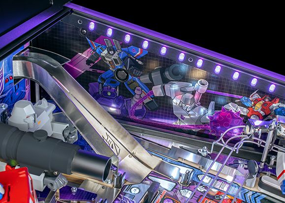 pinball machine playfield with purple accents